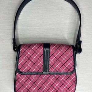 Small DKNY Handbag Pink Tweed Blue Patent Leather Funky Vintage 1960s Feel
